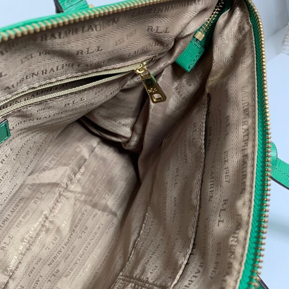 Ralph Lauren RLL Green Leather Structured Tote Shoulder Bag w/ Bag Charm/Fob EUC - Picture 7 of 13